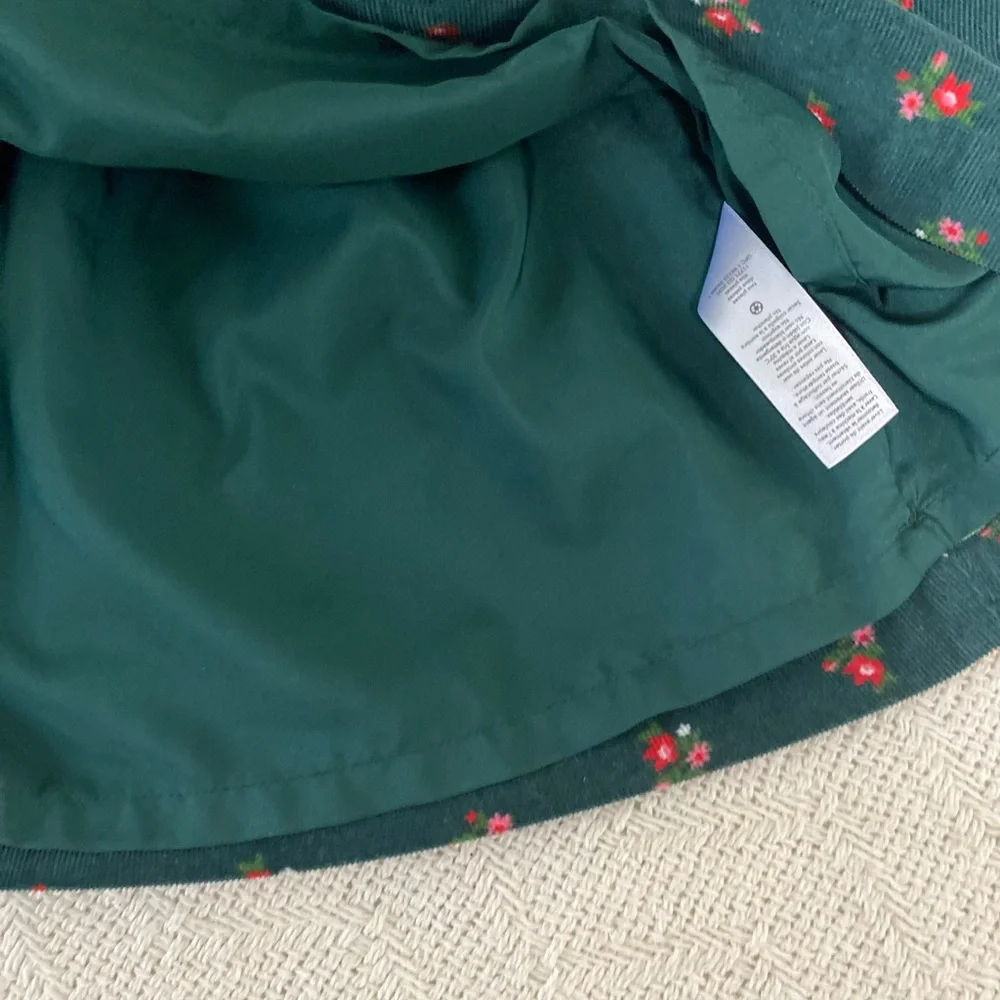 Baby Girls 9M Green Red Floral Dress Ruffle Trim Lined Holiday Outfit - Picture 6 of 6